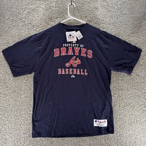 Atlanta Braces Shirt Mens Large Blue Majestic MLB Baseball Short Sleeve New Crew